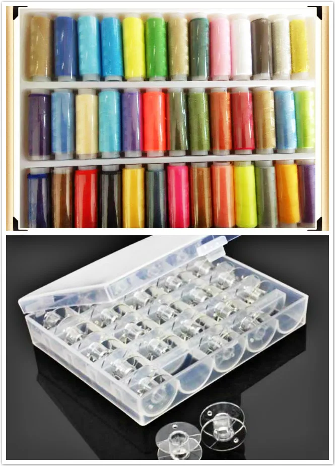 

Polyester Sewing Machine Thread DIY ,200 Yrds*39 Mixed Colors , 40s/2 spool+ Plastic Empty Bobbin Cases With Storage Box ,Size A