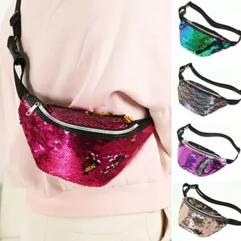 

Women Girls Sequin Waist Fanny Pack Belt Bag Chest Pouch Belt Zipper Waist Bag Chest Tote Purse