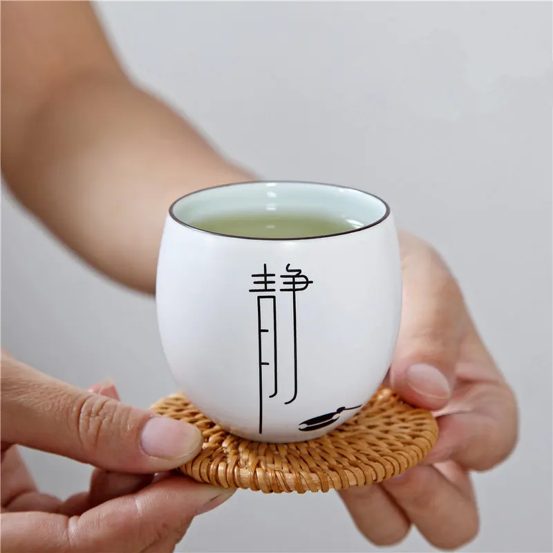 

Chinese Character Kung Fu Teacups Zen Ceramic Tea Cups Hand Made Kung Fu Tea Set White Porcelain Vintage Tea Bowl