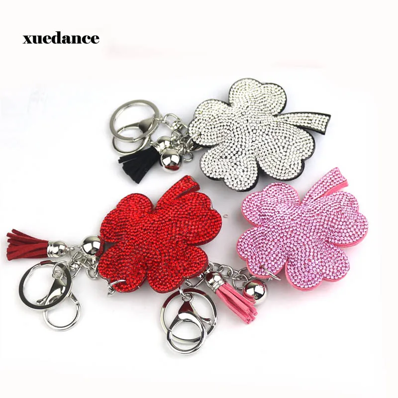 

Creative Shining Lucky Four Leaf Clover Charm Keychain Car Crystal Key Chain Key Ring Women Bag Pendant Jewelry Accessories