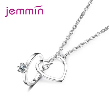 

Concise Bridal Jewelry Ring Link Heart Pendant Necklace 925 Sterling Silver For Women Engagement Jewelry Birthday Gift.