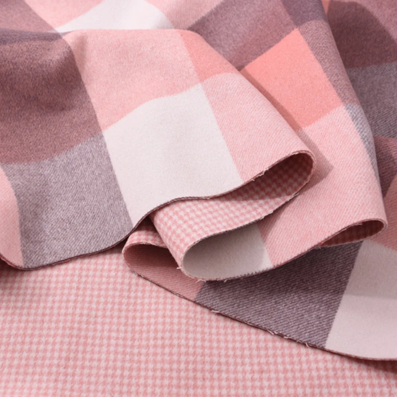 

150CM Wide 600G/M Double-layed Pink Check Thick Wool Cashmere Fabric for Autumn Winter Overcoat Jacket Coat H262