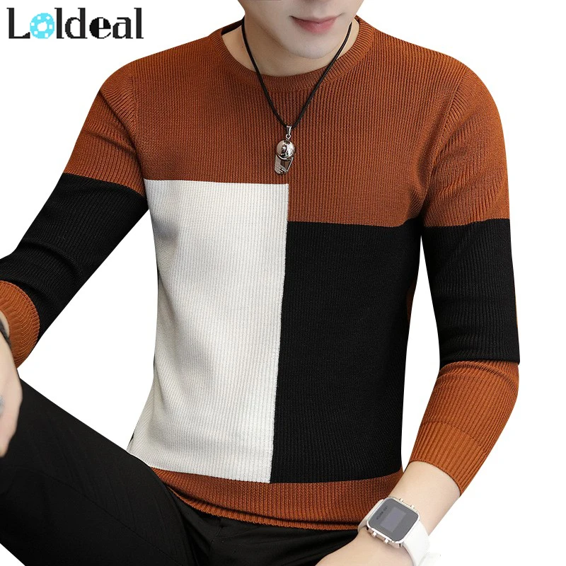 delgado color s/ólido de algod/ón Camiseta de manga larga para hombre cuello redondo
