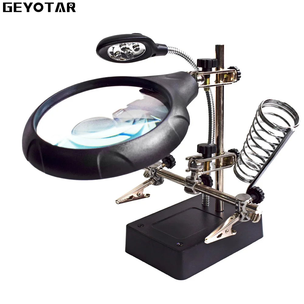 EU-Welding-Repair-Tools-Hand-Soldering-Solder-Iron-Stand-Holder-Station-Magnifying-Glass-Clamp-5-LED