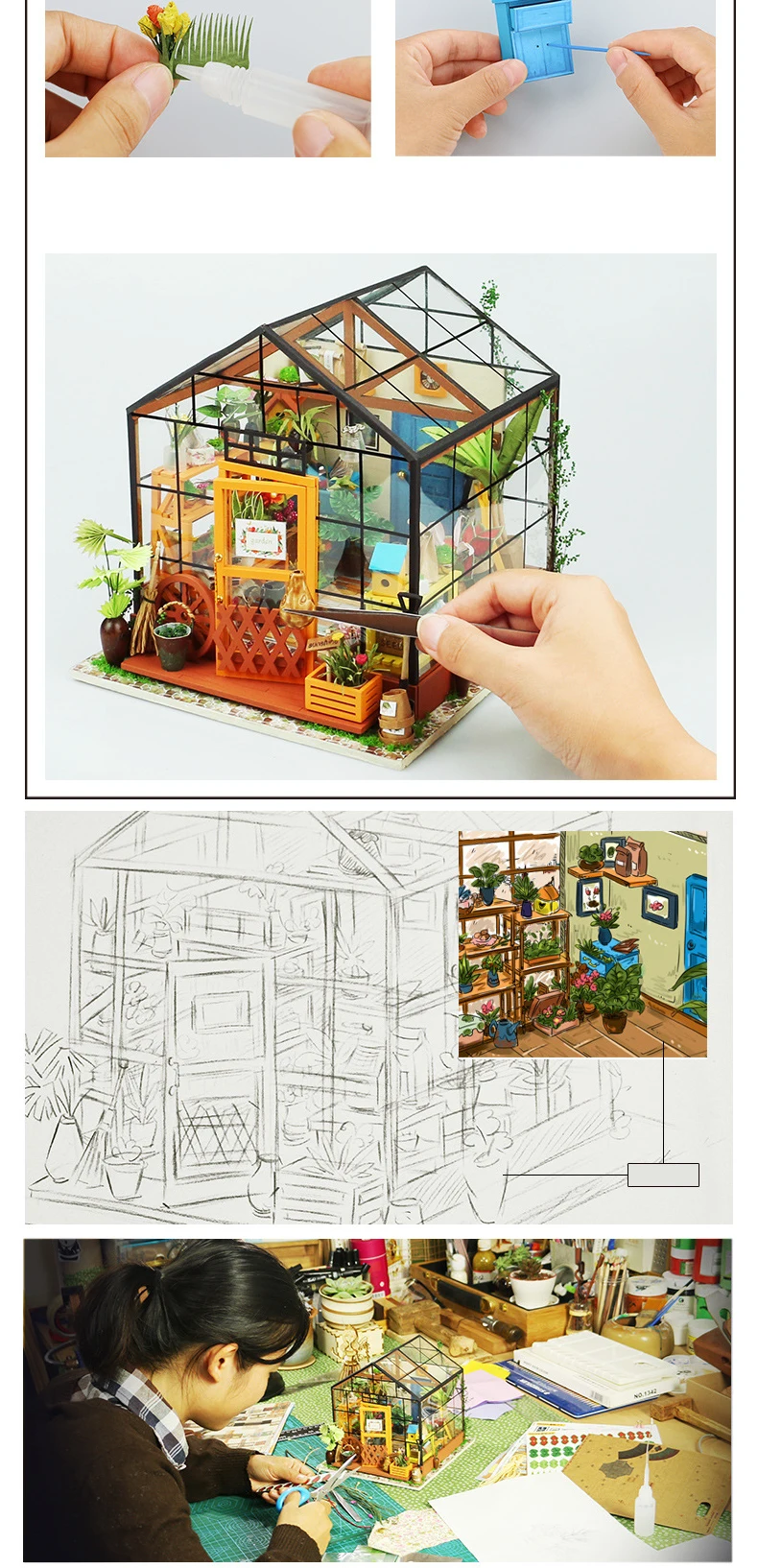 Casa de Boneca Brinquedo de Madeira Casas de Bonecas em Miniatura Brinquedos com Móveis Robotime Faça Você Mesmo Miniatura Led Luzes Presente Aniversário 7 Arquitetura/Casa DIY/Miniaturas