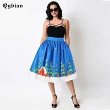 Qybian/высококачественные женские юбки с 3D принтом, рождественские плиссированные юбки, Империя, синие, длиной до колена, вечерние юбки для вечеринки для дам