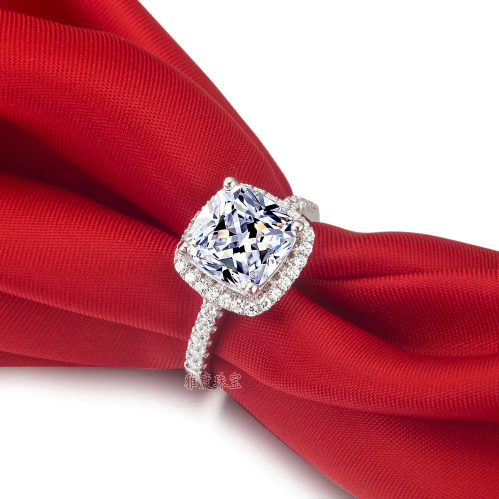Прямая D/VVS1 3 карат, подушка с обручальные Юбилей кольцо из стерлингового серебра ювелирные изделия свадебное кольцо для женщин