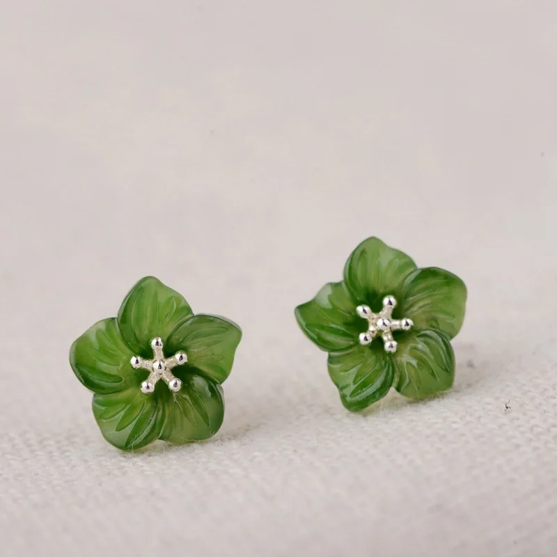 

2019 Women Heart New Arrival Jasper Emperor S925 Silver, Inlay Process Female Fashion Flower Ear Ornaments Wholesale