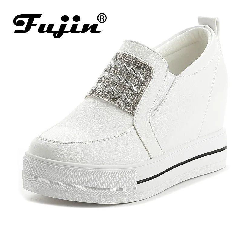 

Fujin 2017 slip on Summer Autumn Women wedge shoes breathable platform pumps rhinestone wedges heel rhinestone female pumps