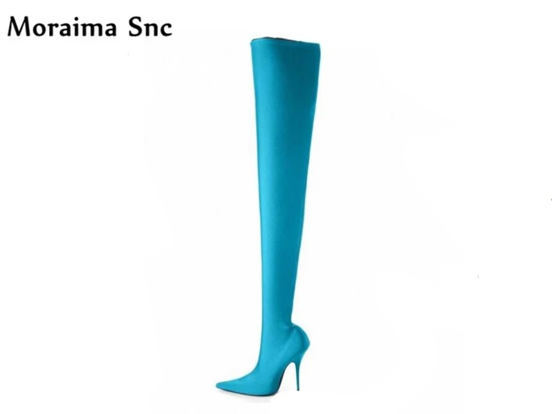 

Moraima Snc Riding Boots for stylish ladies pointed toe over-Knee-high 2019 Newest concise type slip-on silk spring Autumn boot