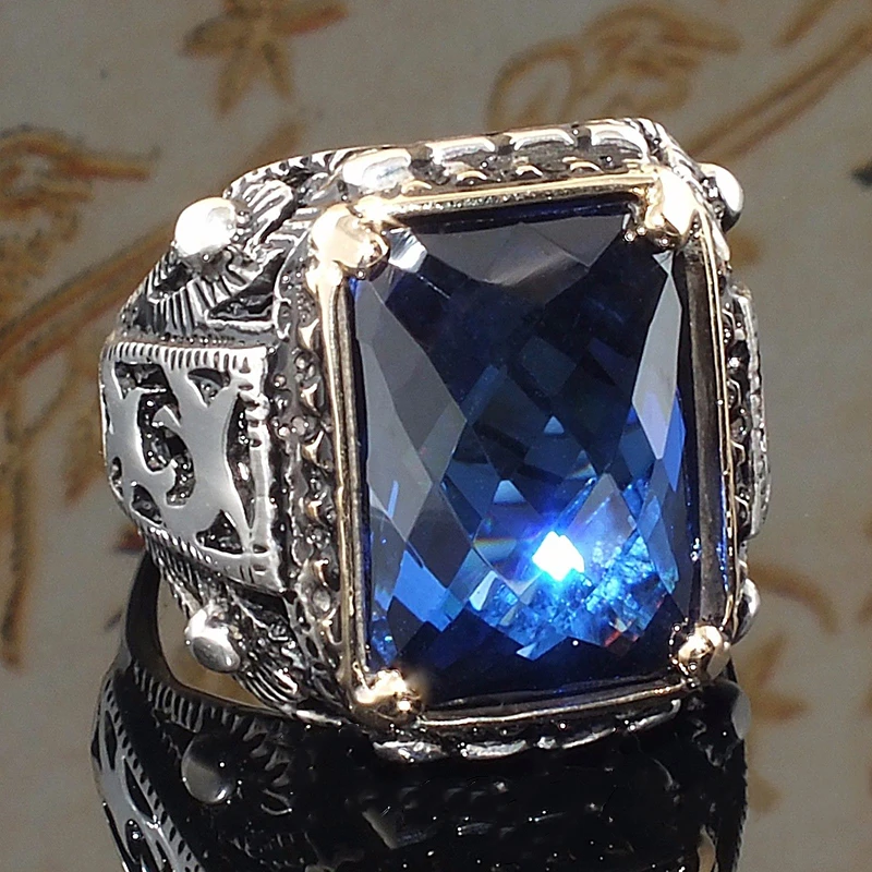 Готические винтажные мужские кольца с голубым циркониевым камнем серебряного цвета для женщин, ретро кольца на кончик пальцев, ювелирные изделия H5Q939
