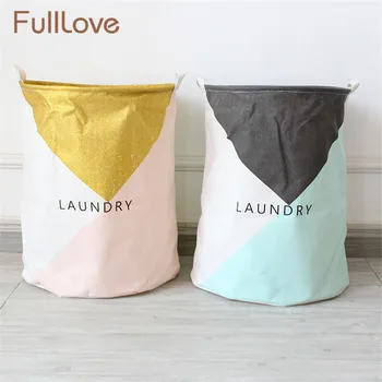 

FullLove Fashion Storage Basket Foldable Patchwork Toys Sundries Geometry Laundry Organizer Black & Blue Fabric Laundry Basket