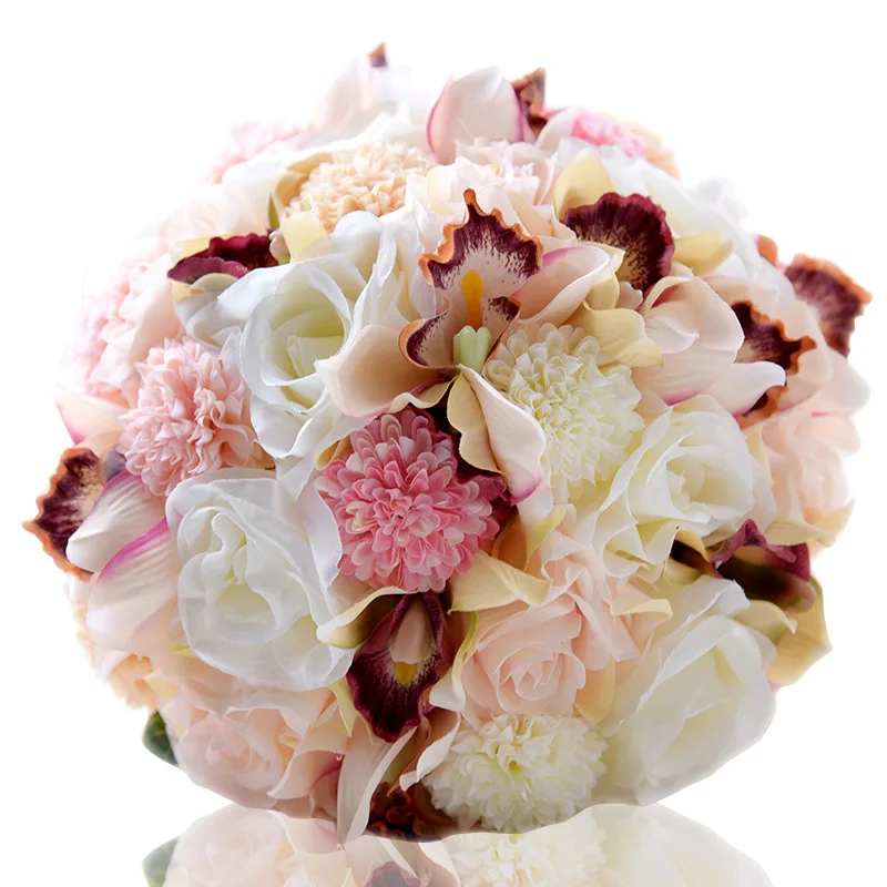 

Romantic Artificial Bruidsboeket Wedding Bouquet for Brides slik Flower Girl Bouquet bouquet de mariage