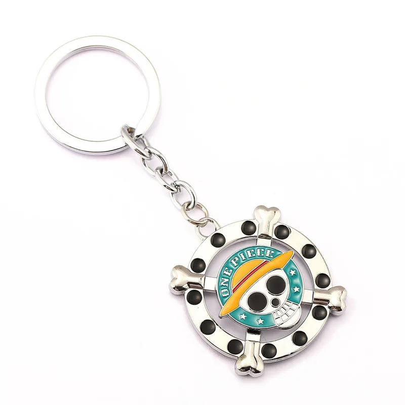 

1 PC Japanese Anime alloy Keychain Luffy Straw Hat Skull turnable pendant keyring Cosplay Chaveiro Accessories Gifts