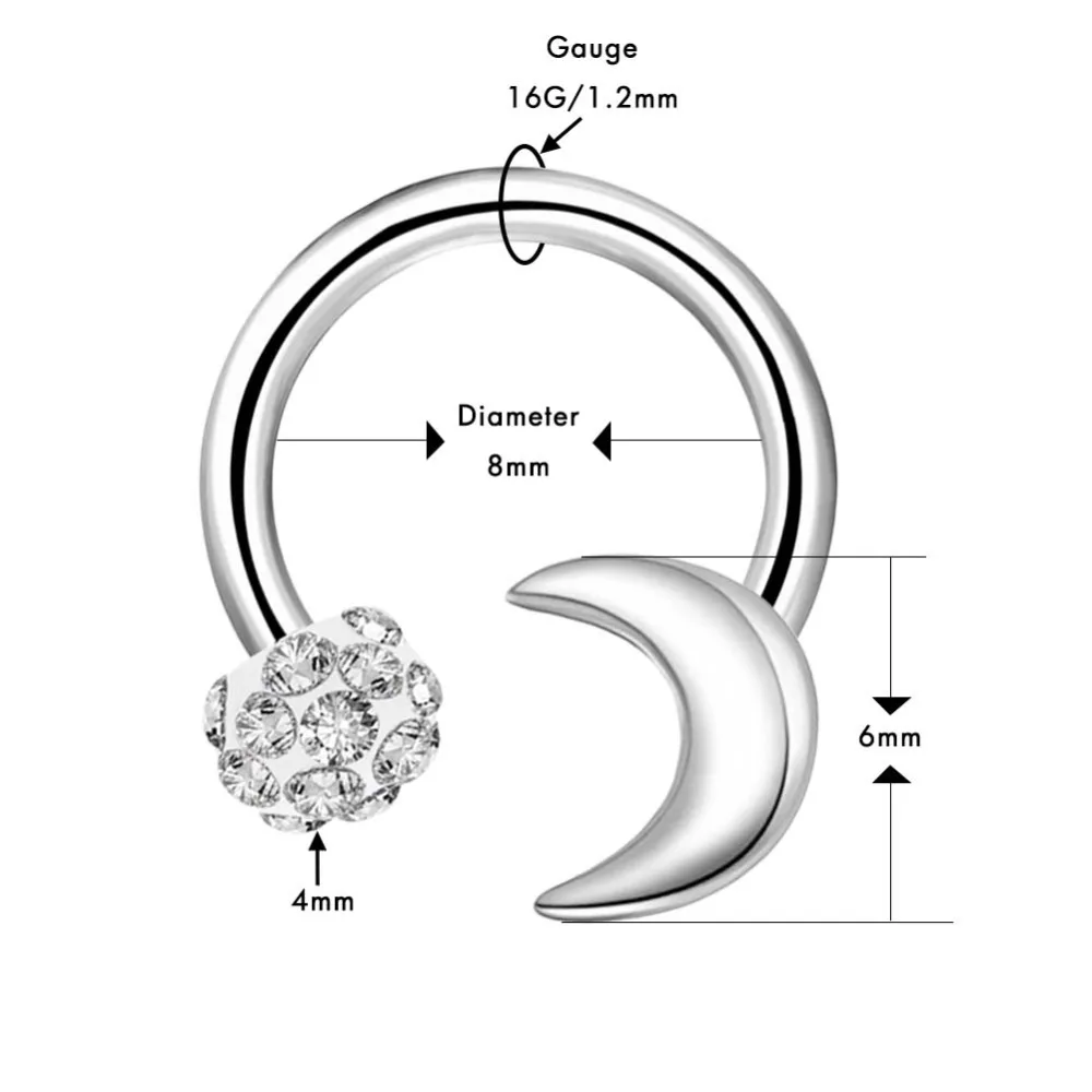 Панковские серьги для тела, 1 шт., 16 г, хирургическая стальная подкова, круглая штанга, CZ Daith Rook Helix, перегородка для губ, круглые серьги
