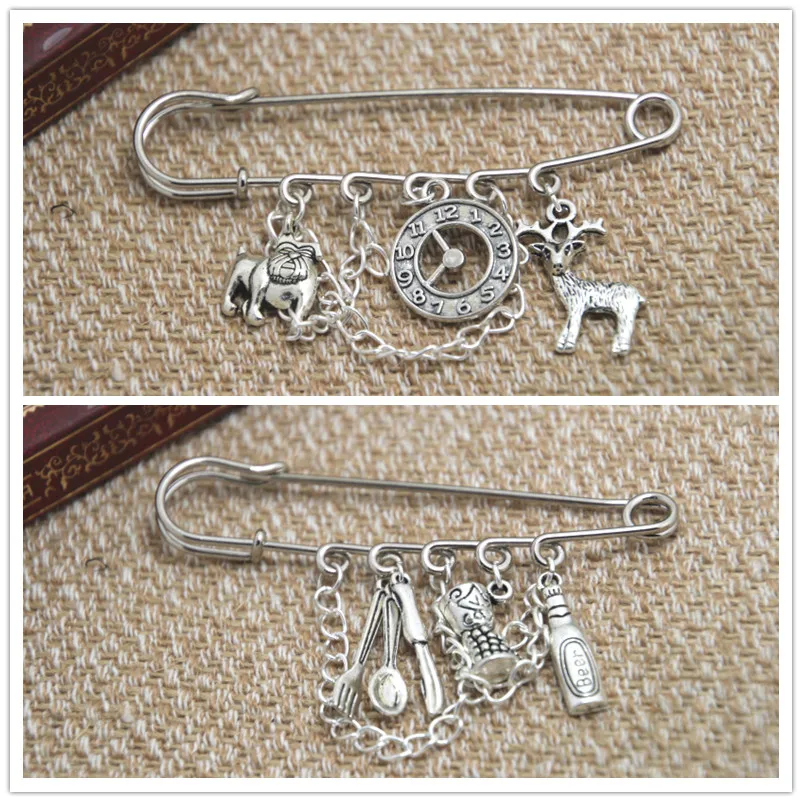 Hannibal inspired Will Graham тематический Шарм с цепочкой kilt pin Брошь (50 мм) | Украшения и