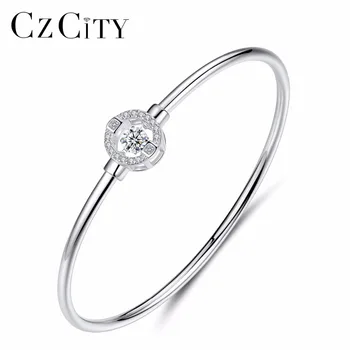 

CZCITY Fashion Round Shape AAA Cubic Zircon Female 925 Sterling Silver Bangle For Women Bangles Fashion Fine Jewelry Silver