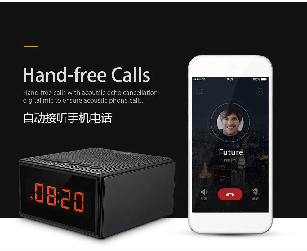 

Bluetooth Speaker Portable IPX5 Waterproof TWS with LED Screen Time Display Smart Alarm clock FM Radio Controlled by App