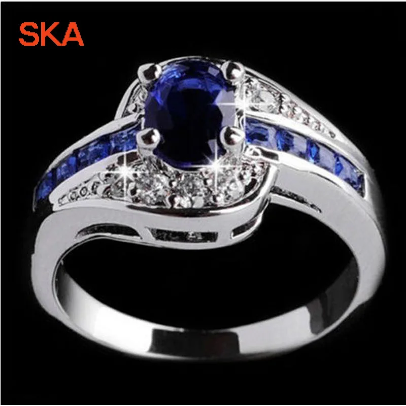 

Irregular Rings For Women Fashion Wedding Ring Copper Accessories Blue AAA Zircon Finger Jewelry R058