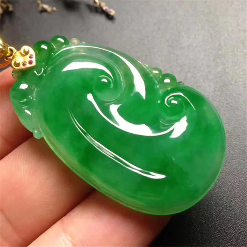 Fine jewelry Burma stone ruyi pendant ice green natural A cargo ruyi ...