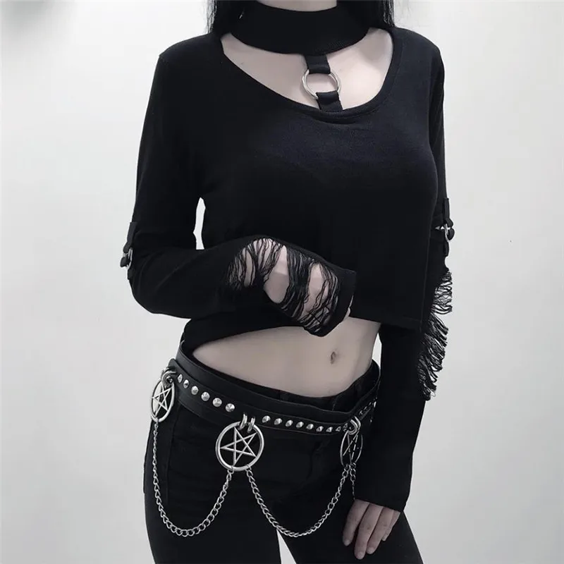 

Pentag Pentagram Chain Stitching Rivet Belt Women PU Punk Gothic Chain Link Metal Strap Fashion Belt Female Black Best for women