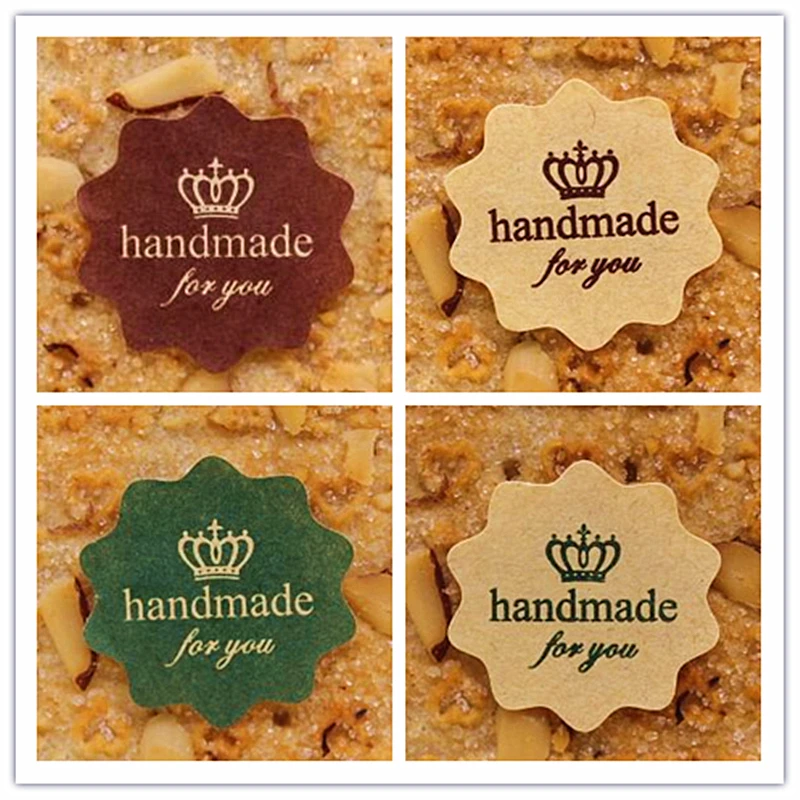 

360pcs Crown Handmade For You Kraft Paper Sticker Label Seal Box Envelope Gift Wrapping Soap Baking Birthday Wedding Decoration