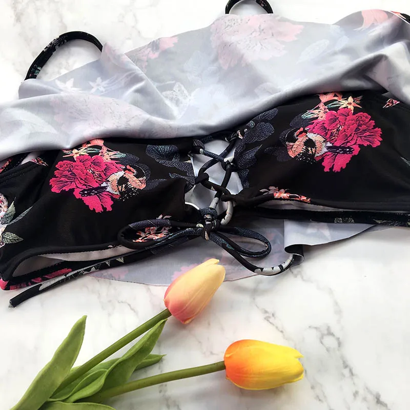 

1 Set Women Printing High Waist Swimsuit Swimwear for Beach Holiday Bathing FI-19ING