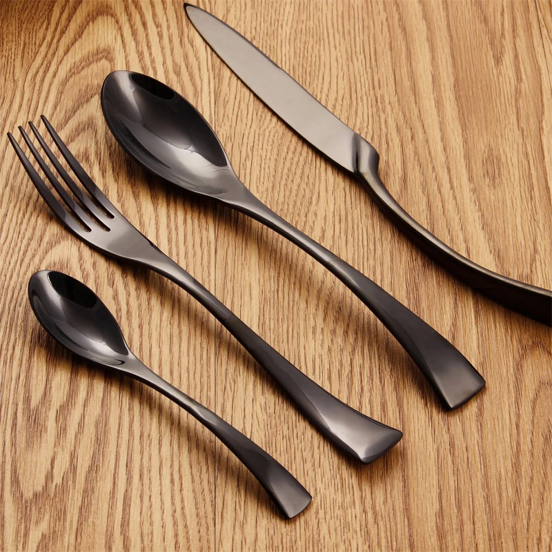 2016 New Dinner Flatware Set Black Gold Stainless Steel Knife Fork