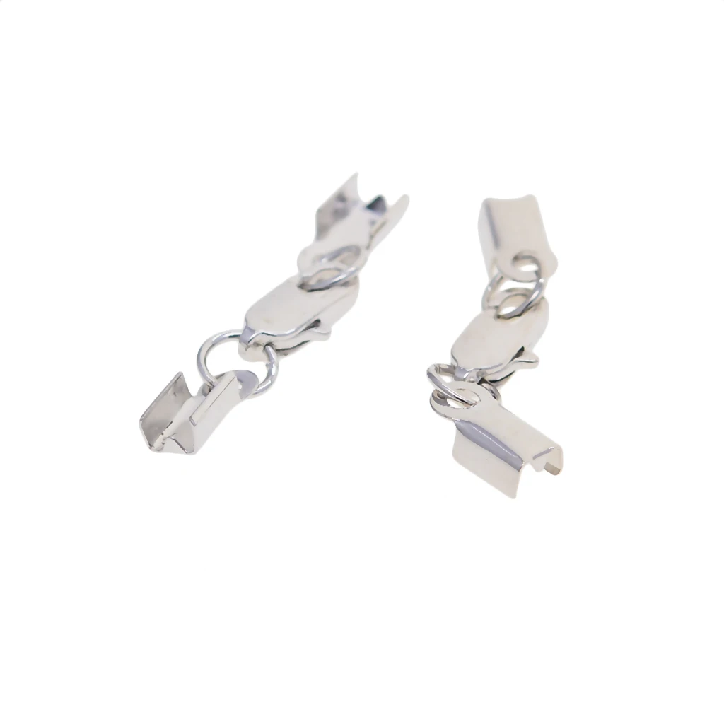 12 Sets Crimp Cord End Cap Clips Bail Tips Connector Findings with Lobster Clasp for Necklace Bracelet Jewelry Making