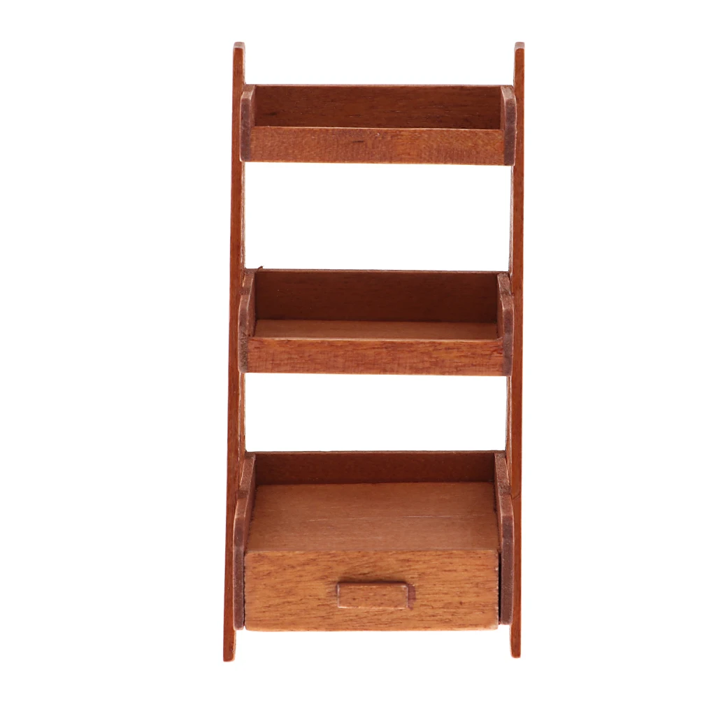 Vintage Three Layer Wood Flower Stand Snack Rack 1/12 Doll House Miniatures Accessories Kids Toy