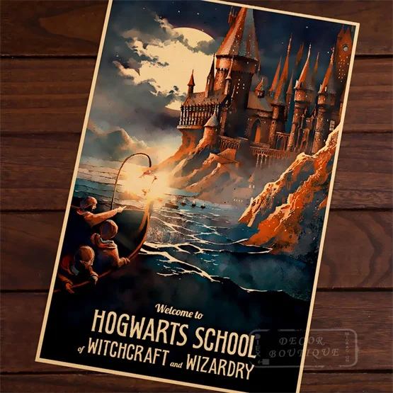 Hogwarts Magic Добро пожаловать в Diagon Valley Propaganda Винтаж крафт-холст живопись плакат DIY Настенная Наклейка домашний бар Декор подарок - Цвет: Черный