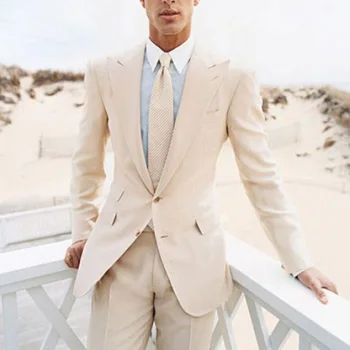 

Beige Beach Wedding Beach Party Suit Set Men's Wedding Dress Casual Wear Men's Business Set (Jacket + Tie + Pants)