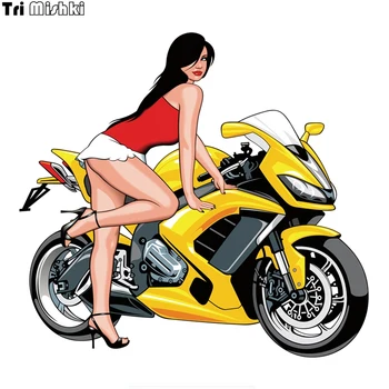 

Tri Mishki WCS717# 14x15cm sexy girl biker motorcycle colorful car sticker funny auto automobile car stickers