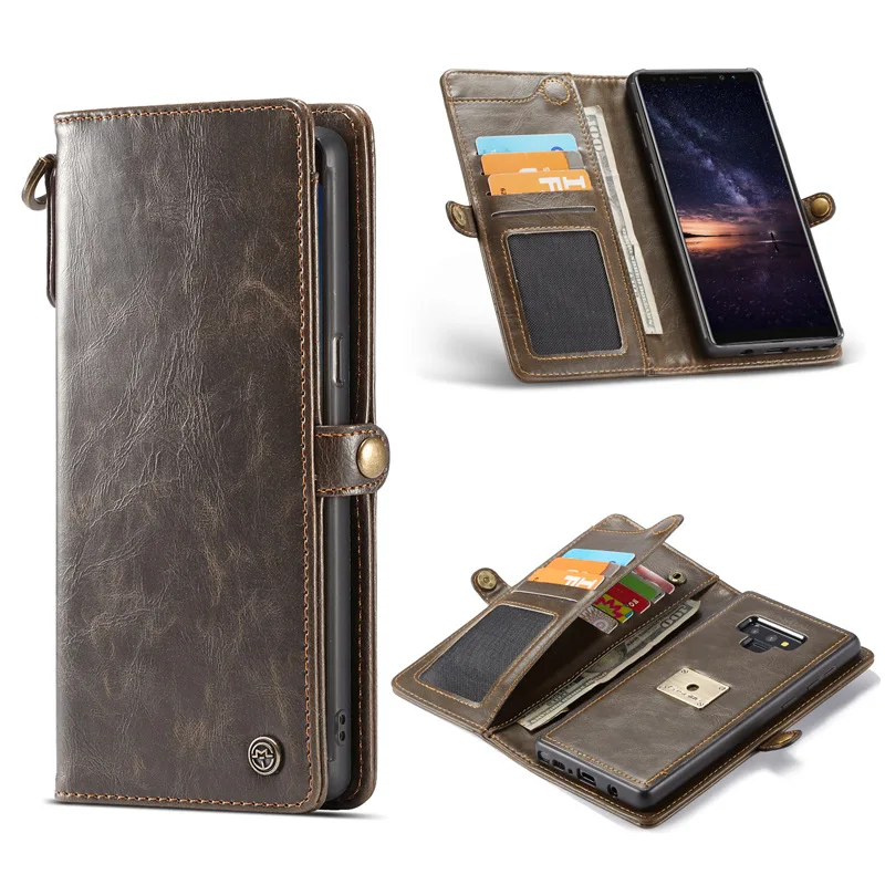 

First layer cowhide Genuine Leather Flip case For Samsung Galaxy Note 9 Multi-function zipper bag stitching Business High end