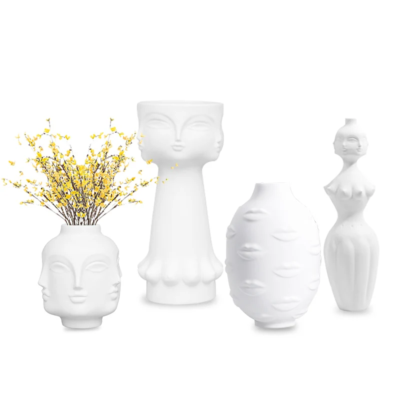 

White Nordic Ceramic Pot Flower Pots 3D Face Design Vase Flower Planter Pots Planters Desktop Plant Accessories Decoration Home
