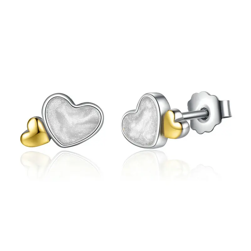 Подлинные 925 пробы серебряные серьги, серьги-гвоздики в виде сердца для женщин, серьги из стерлингового серебра, хорошее ювелирное изделие - Окраска металла: GOS477