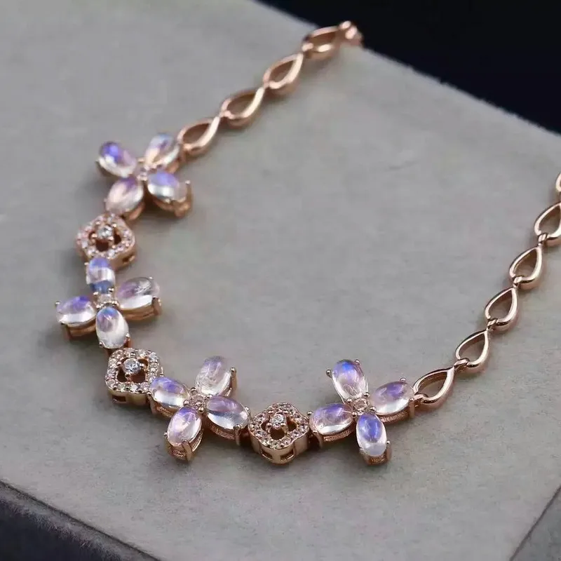 Fidelity natural 3*5mm blue moonstone Bracelet 925 ...