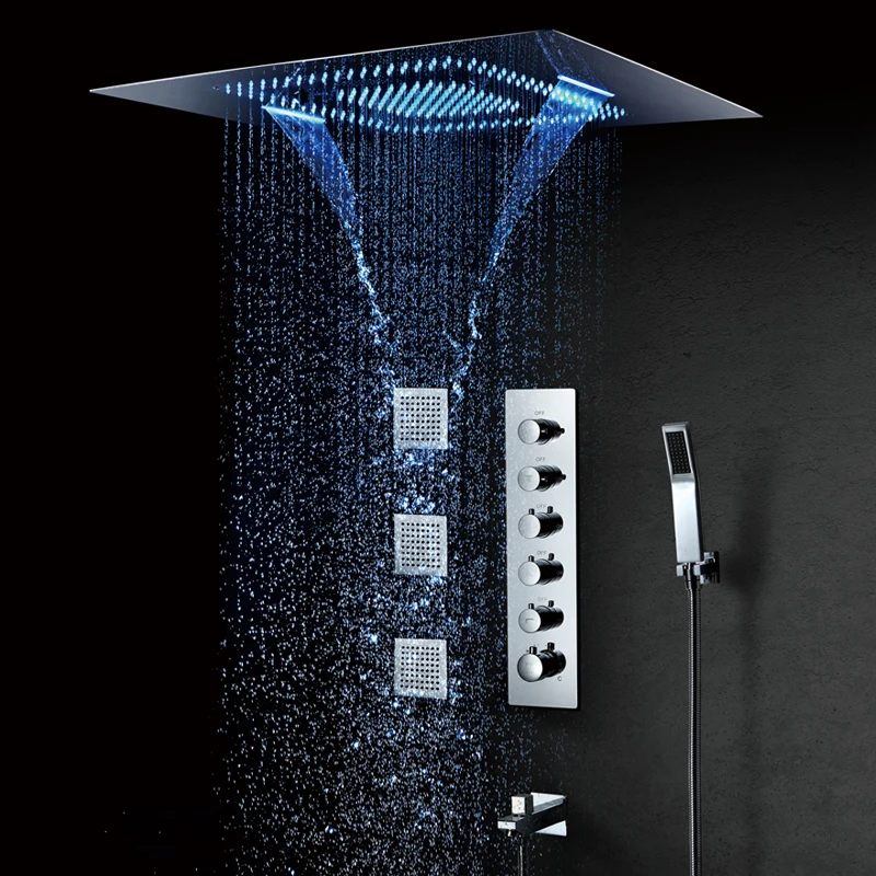 600*800mm LED Shower Head Misty Waterfall Rainfall Showerhead Spa Thermostatic Shower Faucets Bathroom Shower Spray Jets Brass 600*800mm LED Shower Head Misty Waterfall Rainfall Showerhead Spa Thermostatic Shower Faucets Bathroom Shower Spray Jets Brass