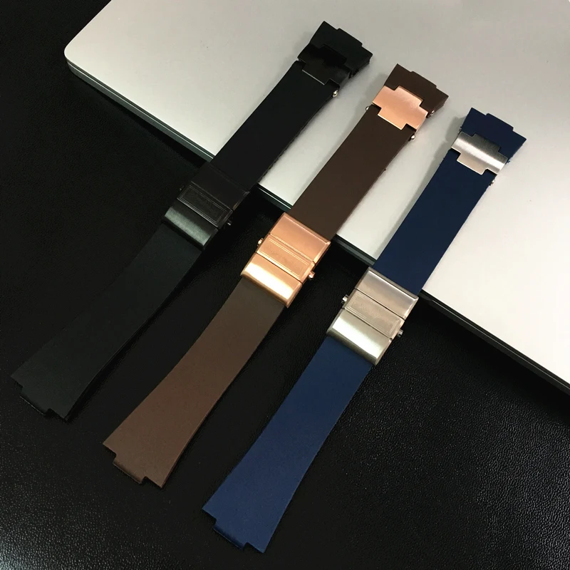 

MERJUST 25mm Black Brown Blue Waterproof Silicone Rubber Replacement Wrist Watch Band Strap Belt For Ulysse Nardin Marine Diver