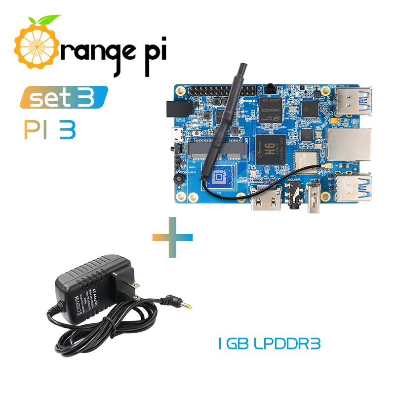 Orange Pi 3 комплекта 3: OPI + источник питания H6 1 ГБ LPDDR3 Gigabyte AP6256 WIFI BT5.0 Поддержка Android 7 0