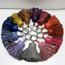 Famosa Marca de Lujo de piel de Cordero Genuino de Cuero de Oveja Real Borla Mujeres Bolsa de Accesorios Clave Llavero Anillo Llavero Para Bagscar
