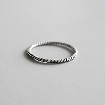 

VERY THIN 1.2MM Retro 100% Authentic 925 Sterling Silver Fine Jewelry Braid Roped Twisted Geometric Ring Knuckle J70 wHOLESALE