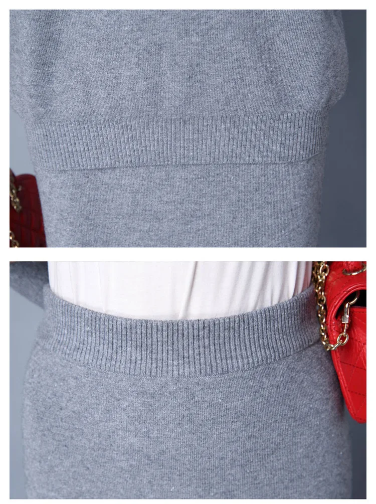 Winter Autumn knitting beading sweater and lace skirt suit women details (2)