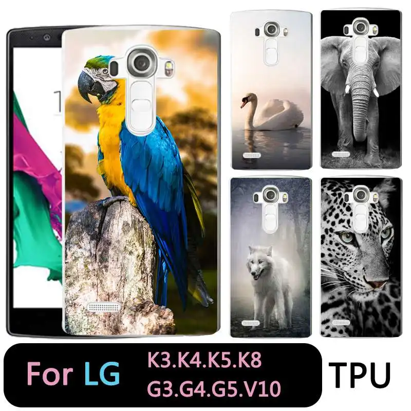 

QMSWEI TPU Transparent Phone Case For LG K3 K4 K5 K8 Animal Wolf Swan Painted Soft Silicone Protective Cover For G3 G4 G5 V10