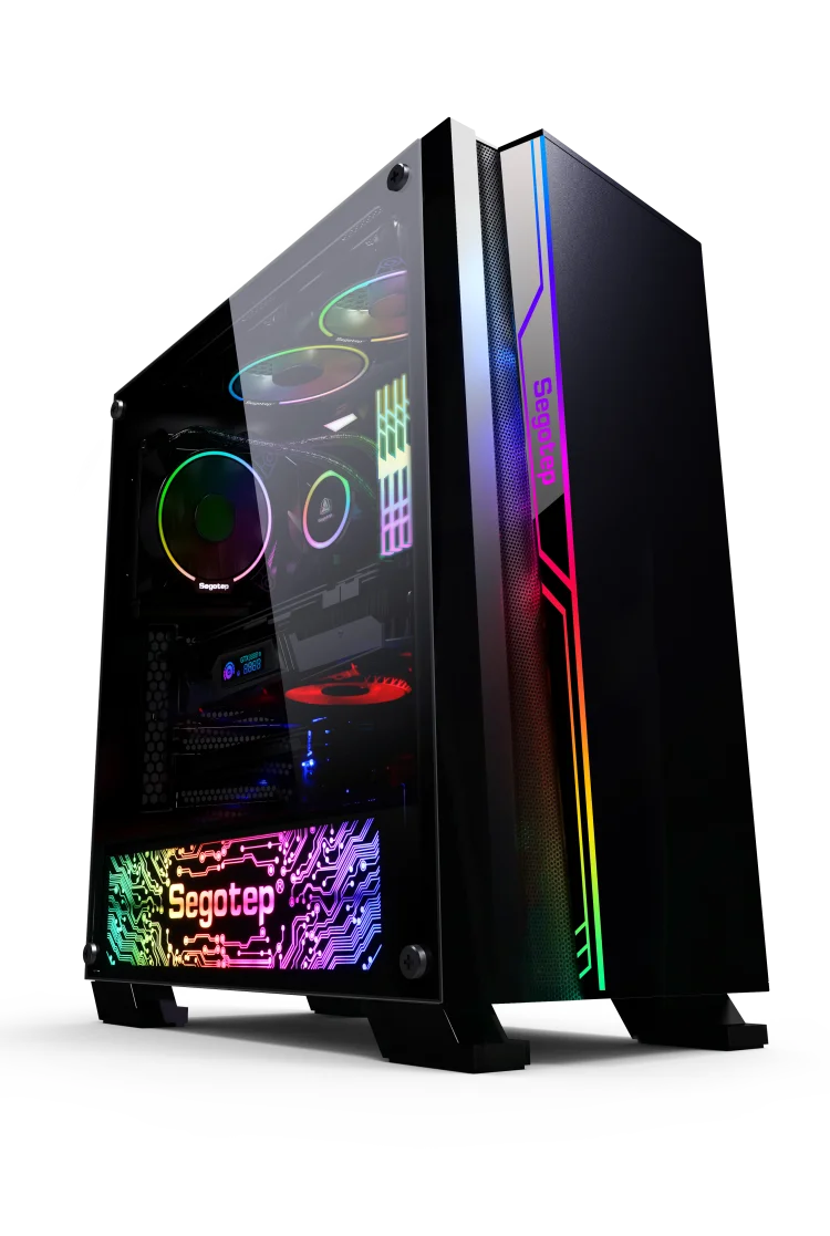 

Segotep Turing No.1 Gaming Desktop PC Case ATX SPCC 6 Fans Bays Liquid Water Cooling Black White Color RGB and LED Effect OC