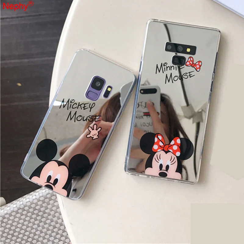 

Nephy High quality Soft Silicon Mirror Cell Phone Case For Samsung Galaxy S8 S9 Plus Note8 Note9 Mickey Minnie Cartoon Cover
