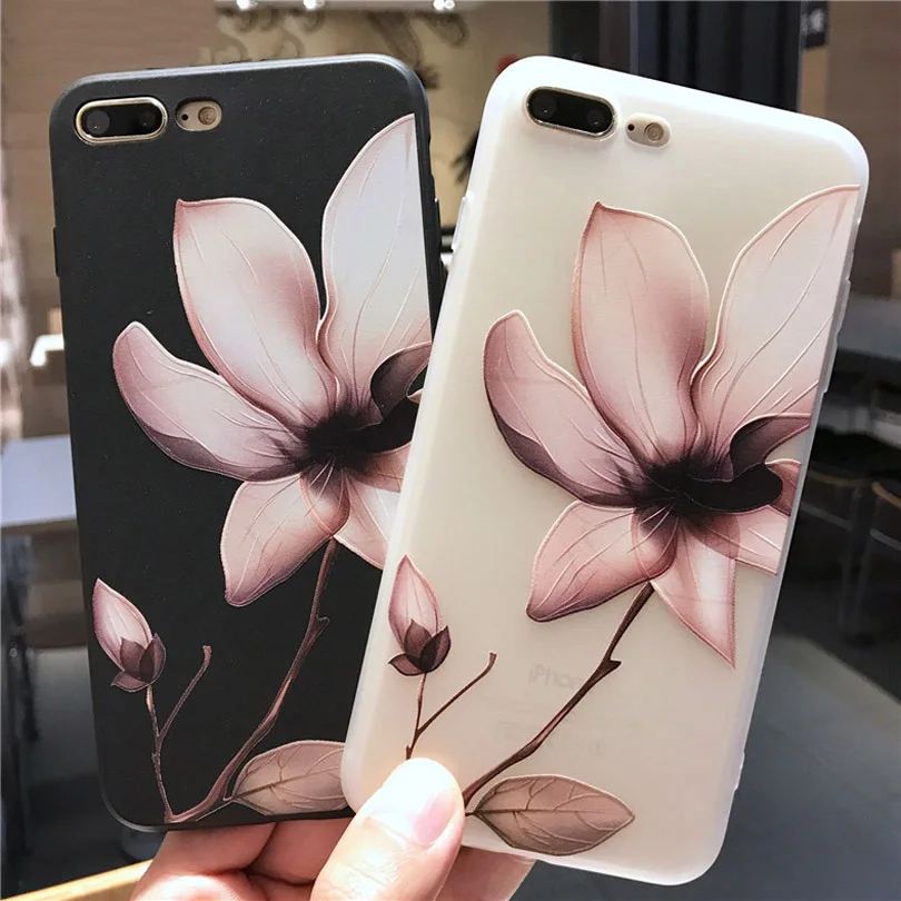 

JASTER Lotus Flower Case For iPhone 8 Plus XS Max XR 3D Relief Rose Floral Phone Case For iPhone X 7 6 6S Plus 5 SE TPU Cover