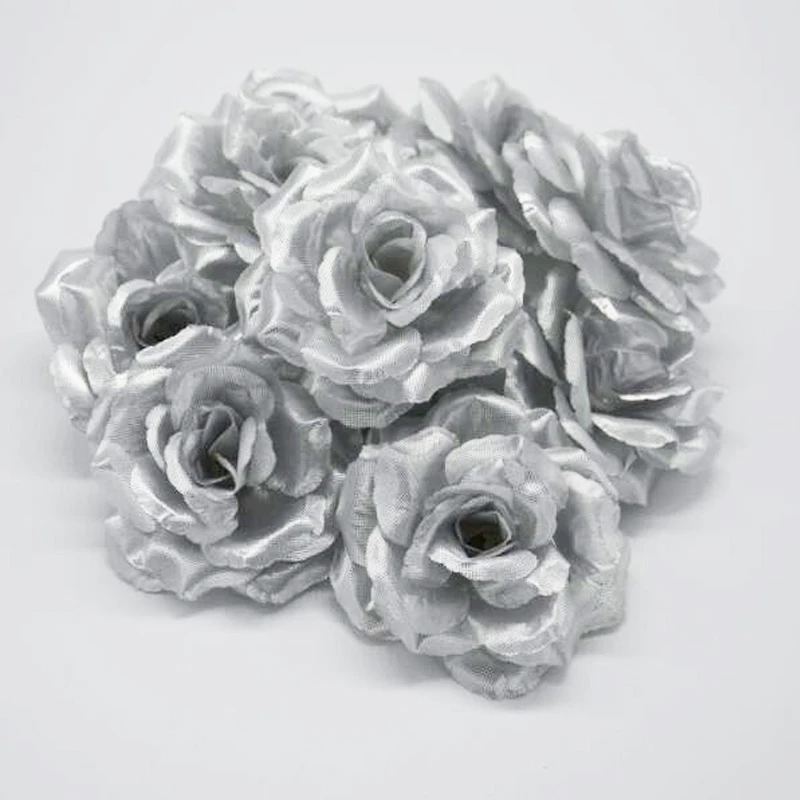 Новые 50 шт. искусственные серебряные розы шелковые головки цветов украшения для свадебной вечеринки банкета украшения DIY Свадебные поддельные цветы