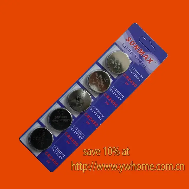 5pcs cr2450 lithium batteries 3v ship by air mail in button cell