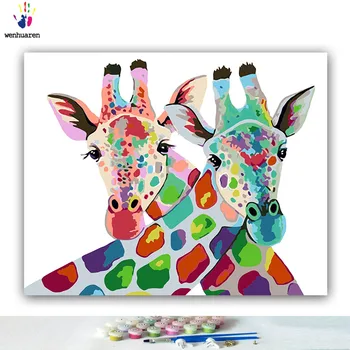 

DIY Coloring paint by numbers Painted two giraffes pictures Abstract figure paintings by numbers with kits 40x50 framed